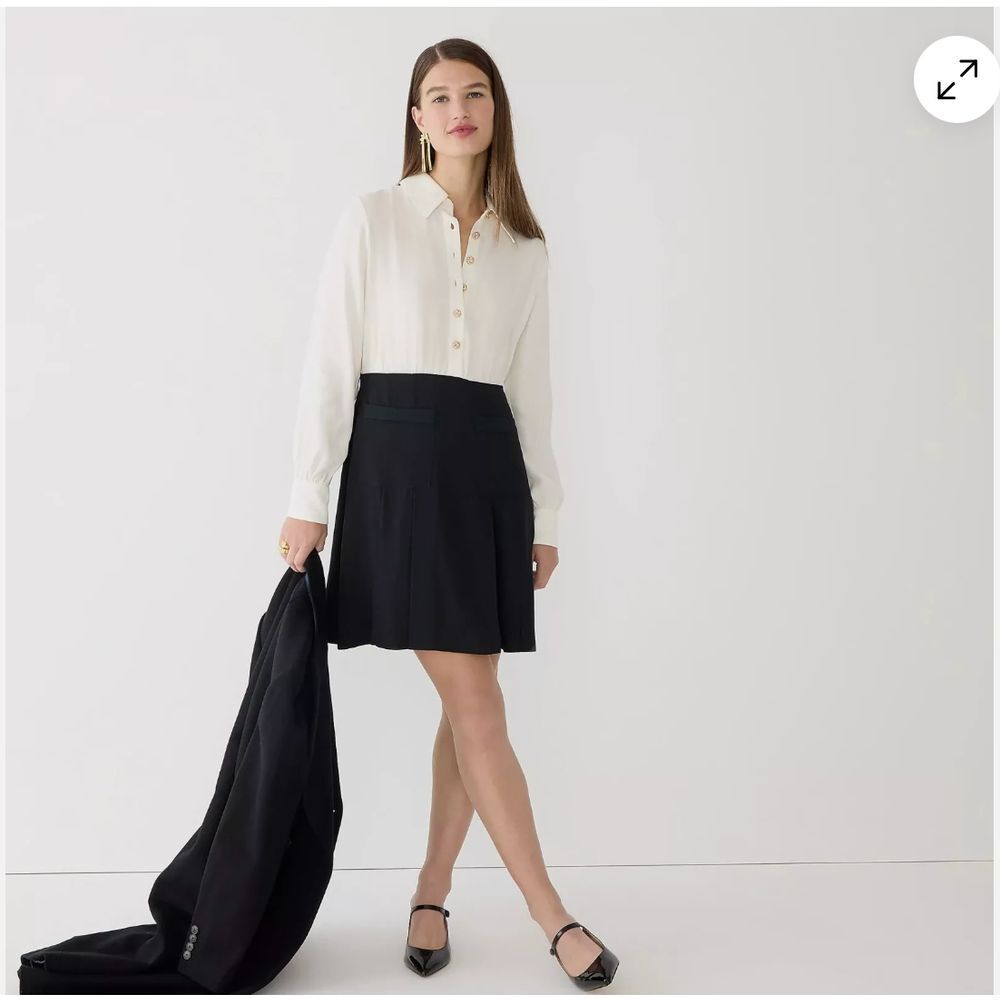 J.Crew Button Front Crepe Long Sleeve Shirt Dress Elegant Office Wear Size 16‎